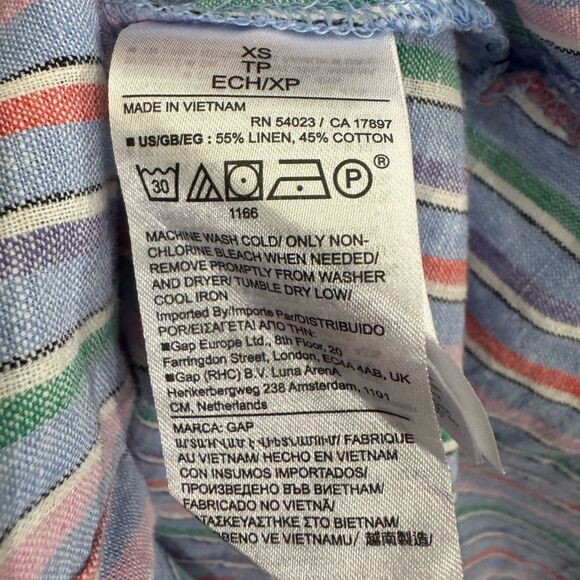 Gap Women's Linen Easy Shirt Blue Multi Color Stripe Top Size XS Relaxed Fit - Picture 5 of 5
